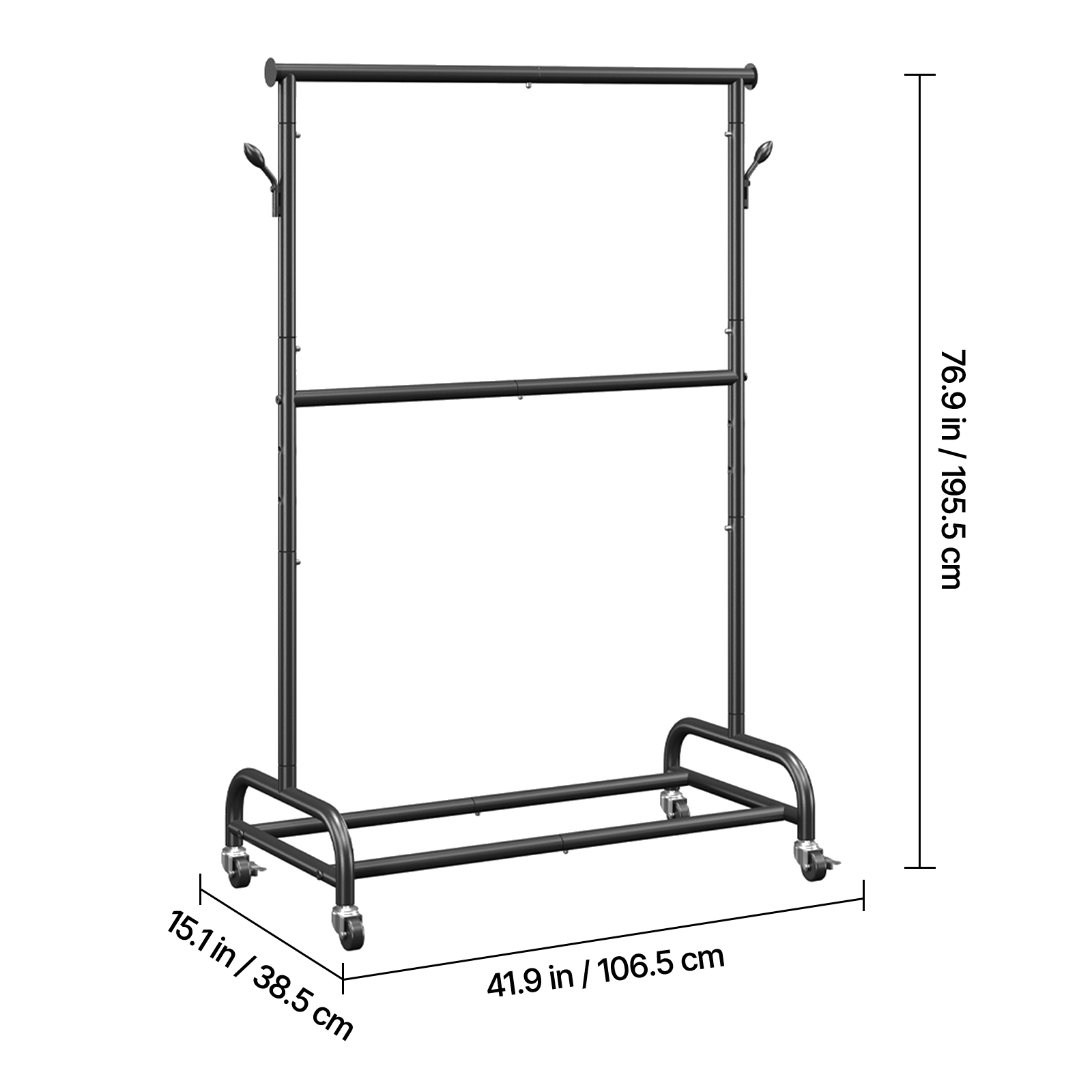 Uimoso Mobile Garment Rack with Hanging Rods, Side Hooks Clothes Storage Shelves
