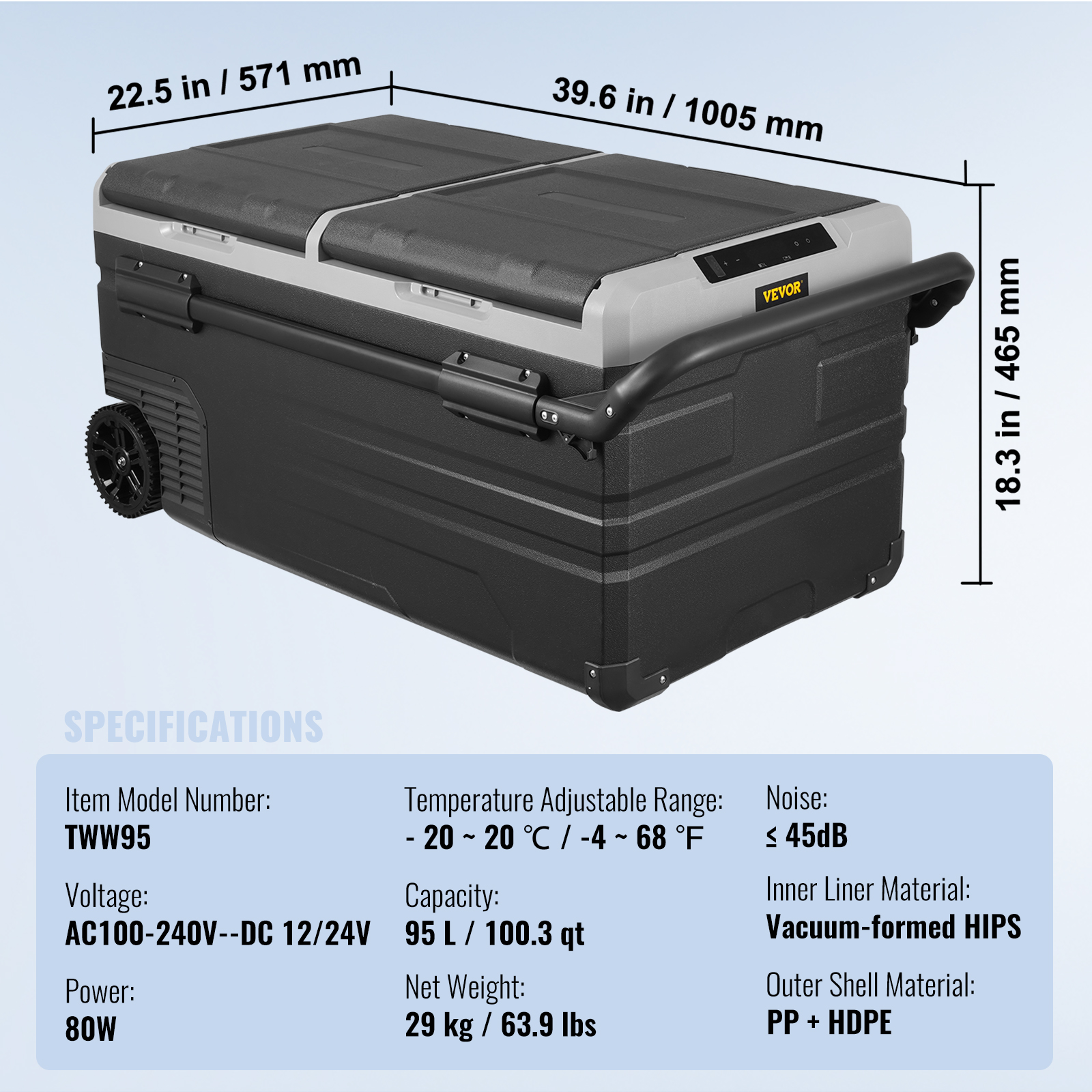 VEVOR 15/30/35/40/45/115L Portable Car Refrigerator Freezer Compressor Dual Zone