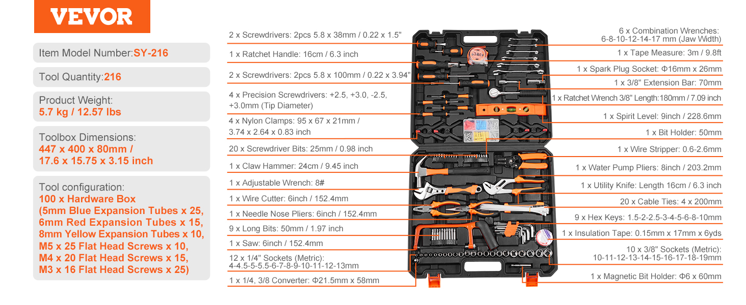 Tool Kit,Tool Set,216 Piece