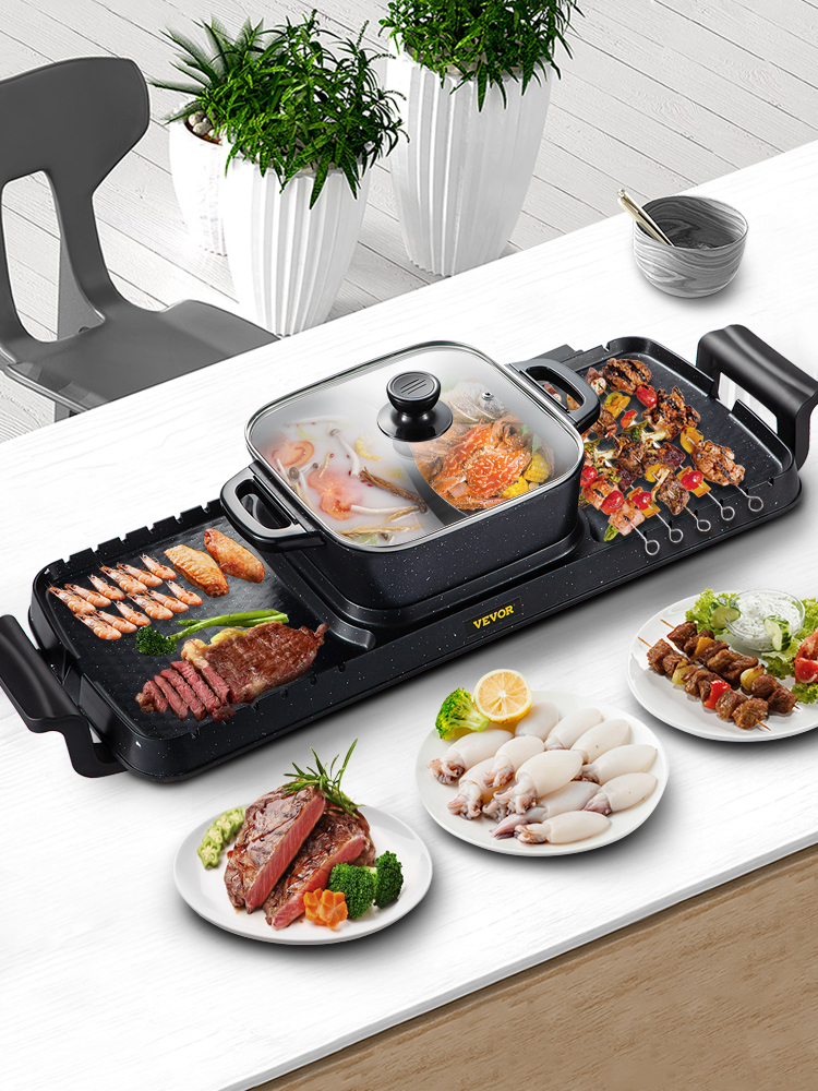 3 in 1 BBQ Grill Hot Pot,2400W,Dual Temp Control