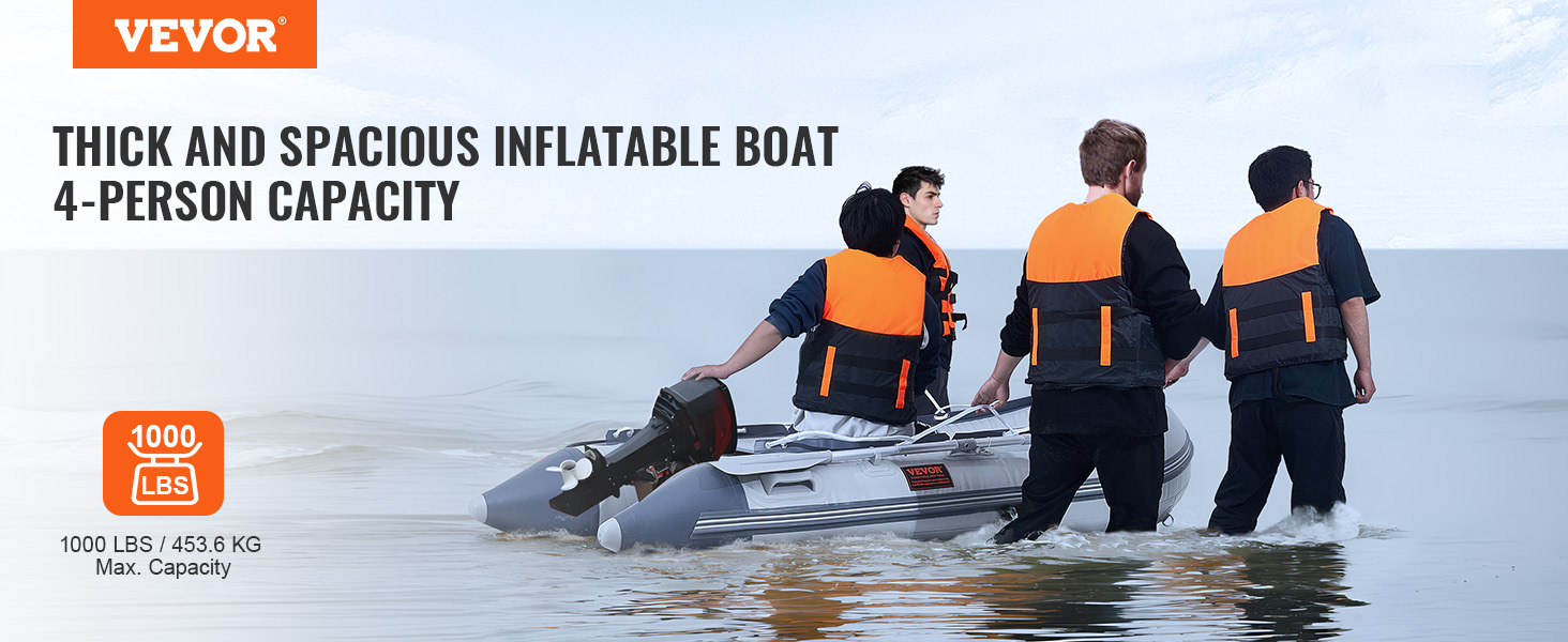 VEVOR Inflatable Dinghy Boat 4-Person Transom Sport Tender Boat with Marine Wood Floor and Adjustable Aluminum Bench 1000 lbs Inflatable Fishing