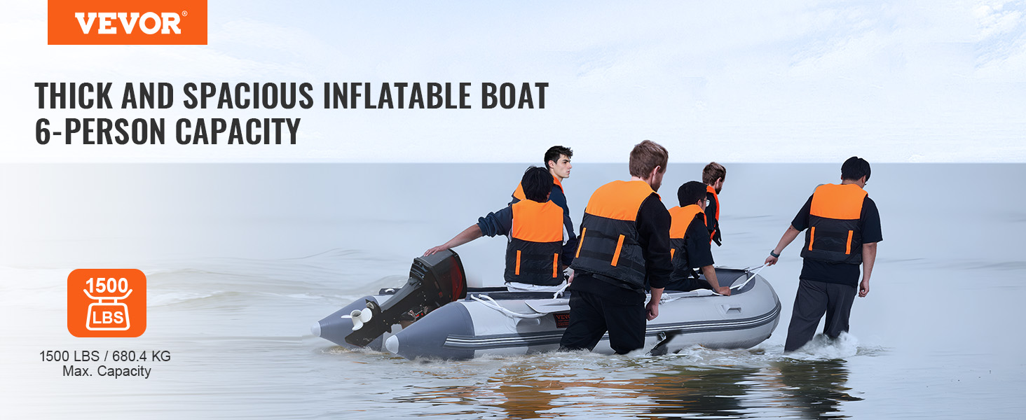 VEVOR Inflatable Boat, 5-Person Inflatable Fishing Boat, Strong PVC Portable  Boat Raft Kayak, 45.6 Aluminum Oars, High-Output Pump, Fishing Rod  Holders, and 2 Seats, 1100 lb Capacity for Adults, Kids