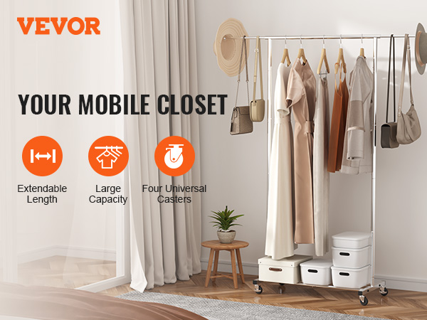 VEVOR Heavy Duty Clothes Rack Double Hanging Rod Clothing Garment Rack for Hanging Clothes Adjustable Height and Extendable Length Clothing Rack