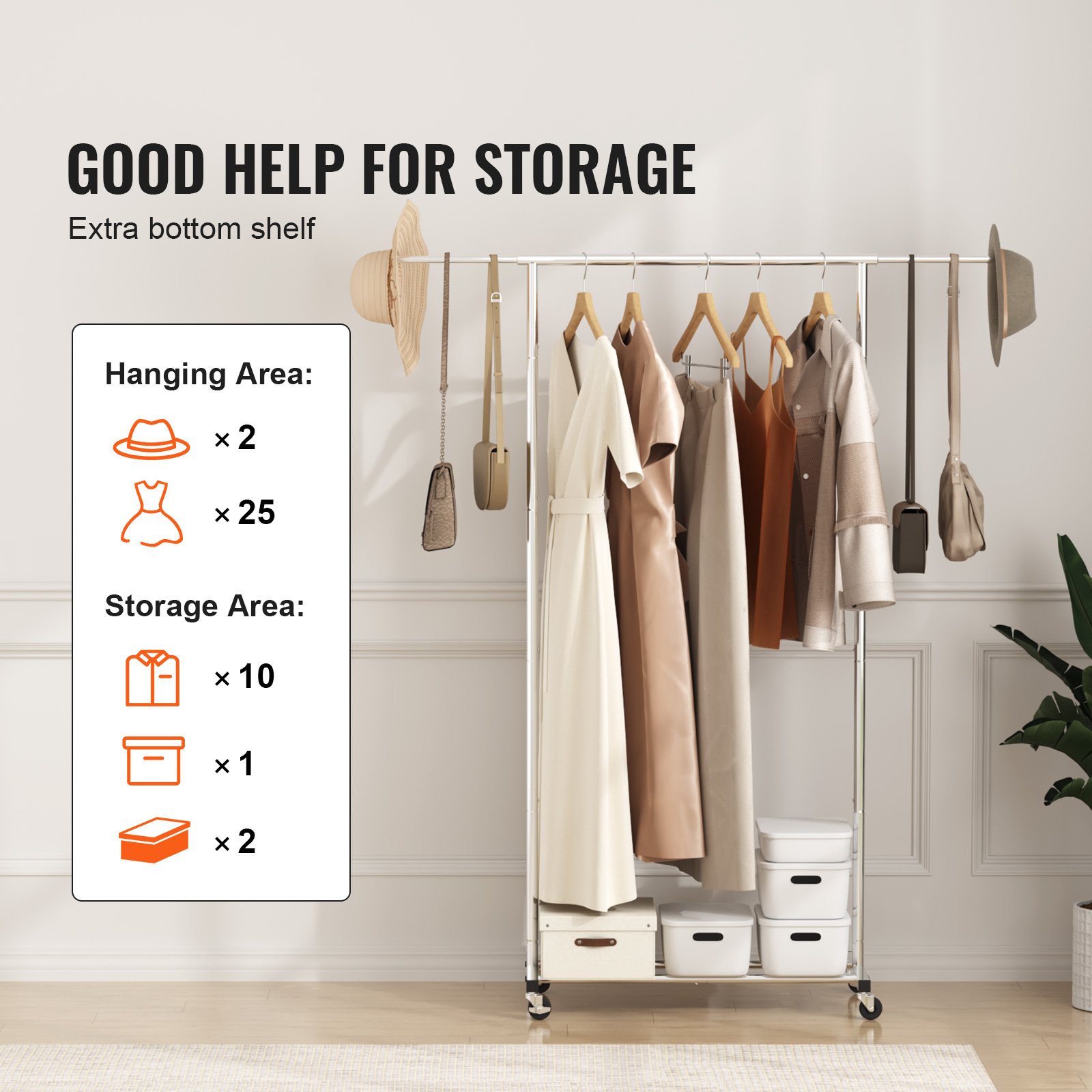 Uimoso Clothes Rack with Wheels Heavy Duty Clothing Garment Rack Hanging Rod - Produktbild 2
