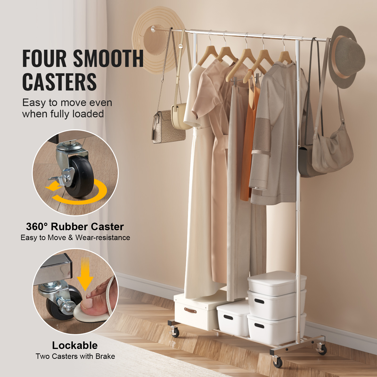 Uimoso Clothes Rack with Wheels Heavy Duty Clothing Garment Rack Hanging Rod - Produktbild 3