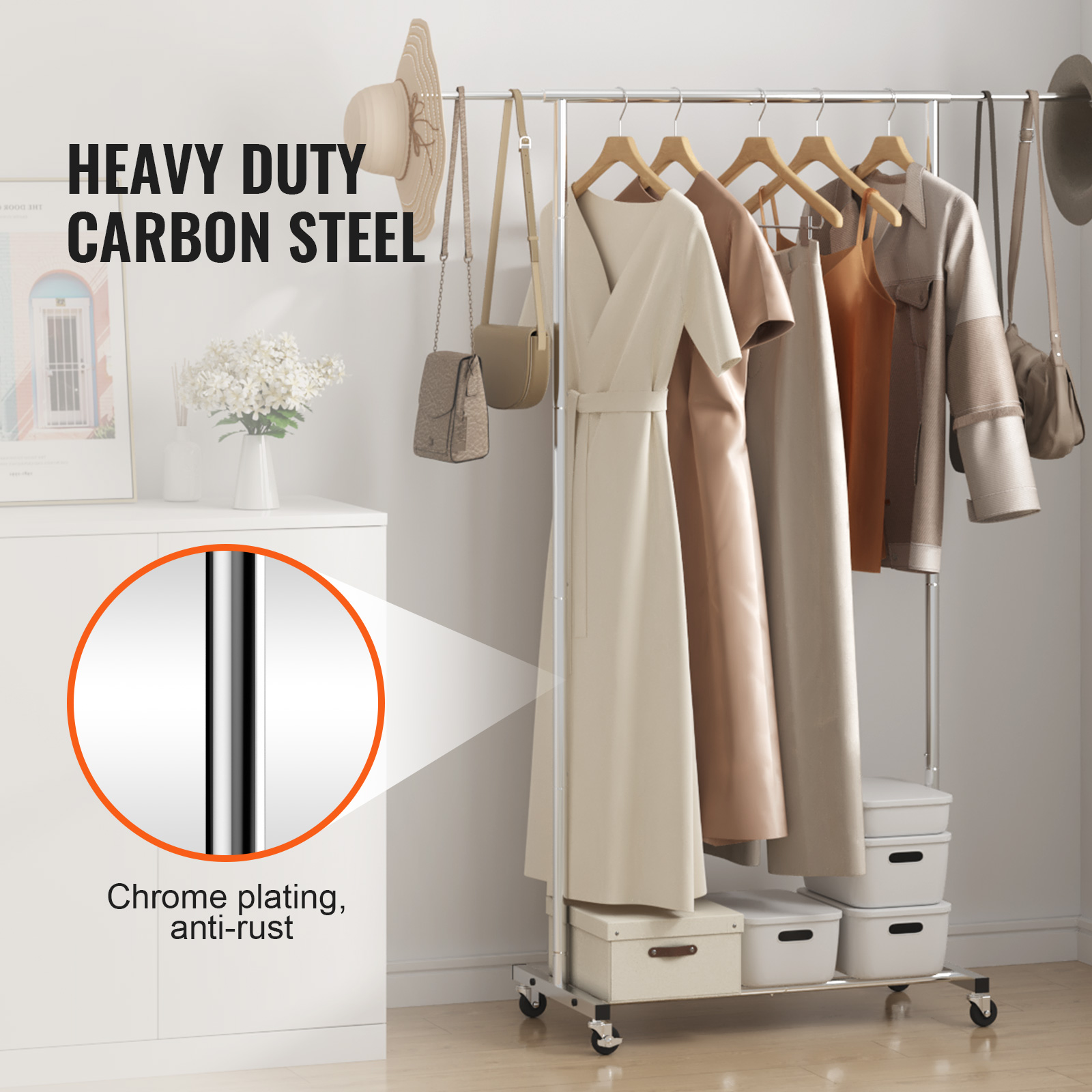Uimoso Clothes Rack with Wheels Heavy Duty Clothing Garment Rack Hanging Rod - Produktbild 4