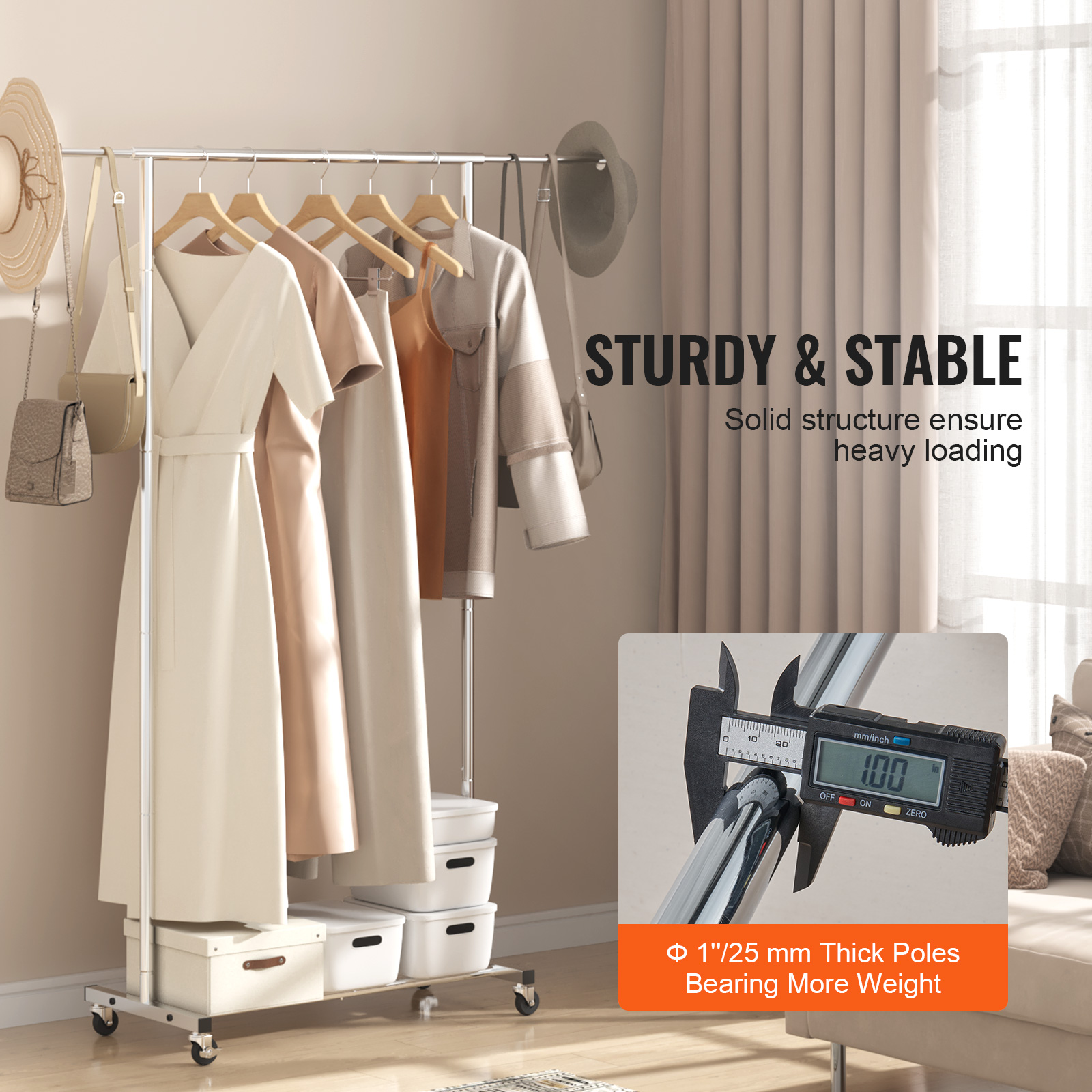 Uimoso Clothes Rack with Wheels Heavy Duty Clothing Garment Rack Hanging Rod - Produktbild 5