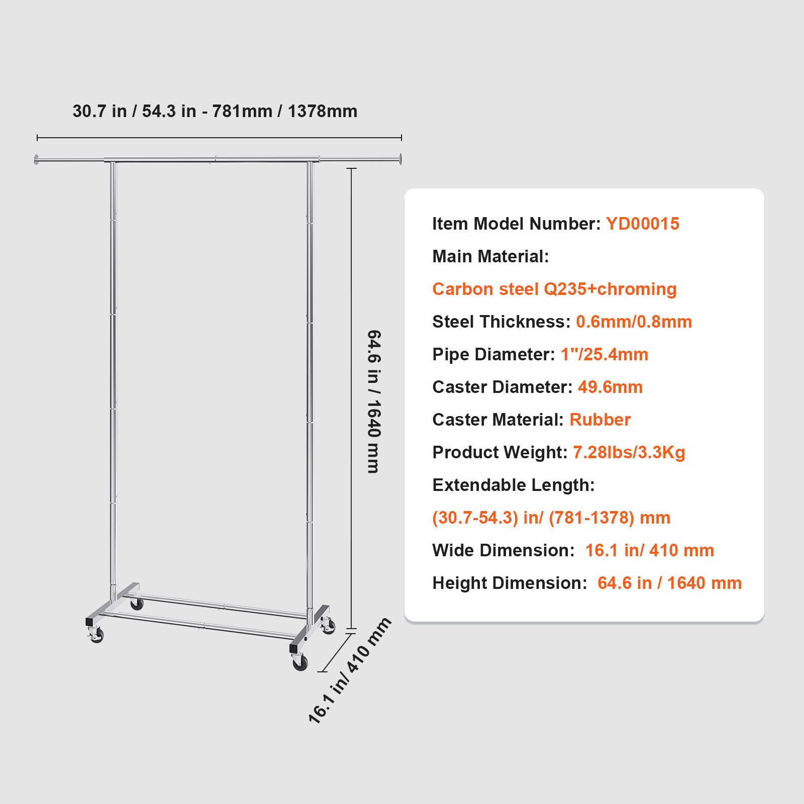 Uimoso Clothes Rack with Wheels Heavy Duty Clothing Garment Rack Hanging Rod - Produktbild 6