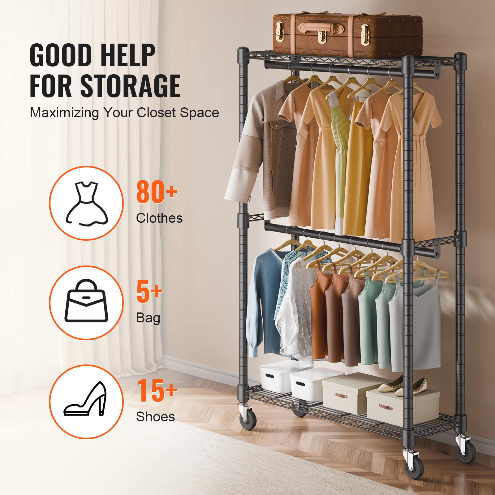 Numios Clothes Rack Uimoso Clothes Rack with Wheels Heavy Duty Clothing Garment Rack ...