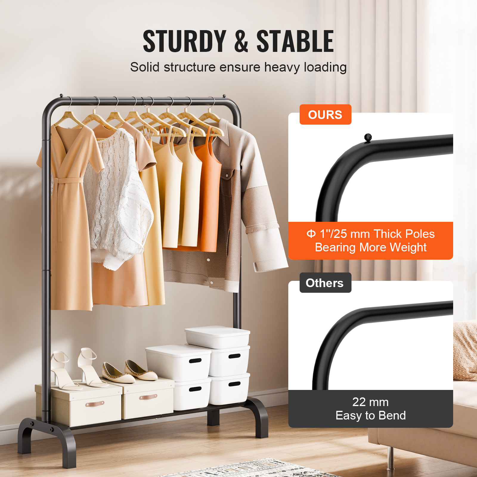 Uimoso Clothes Rack with Wheels Heavy Duty Clothing Garment Rack ...