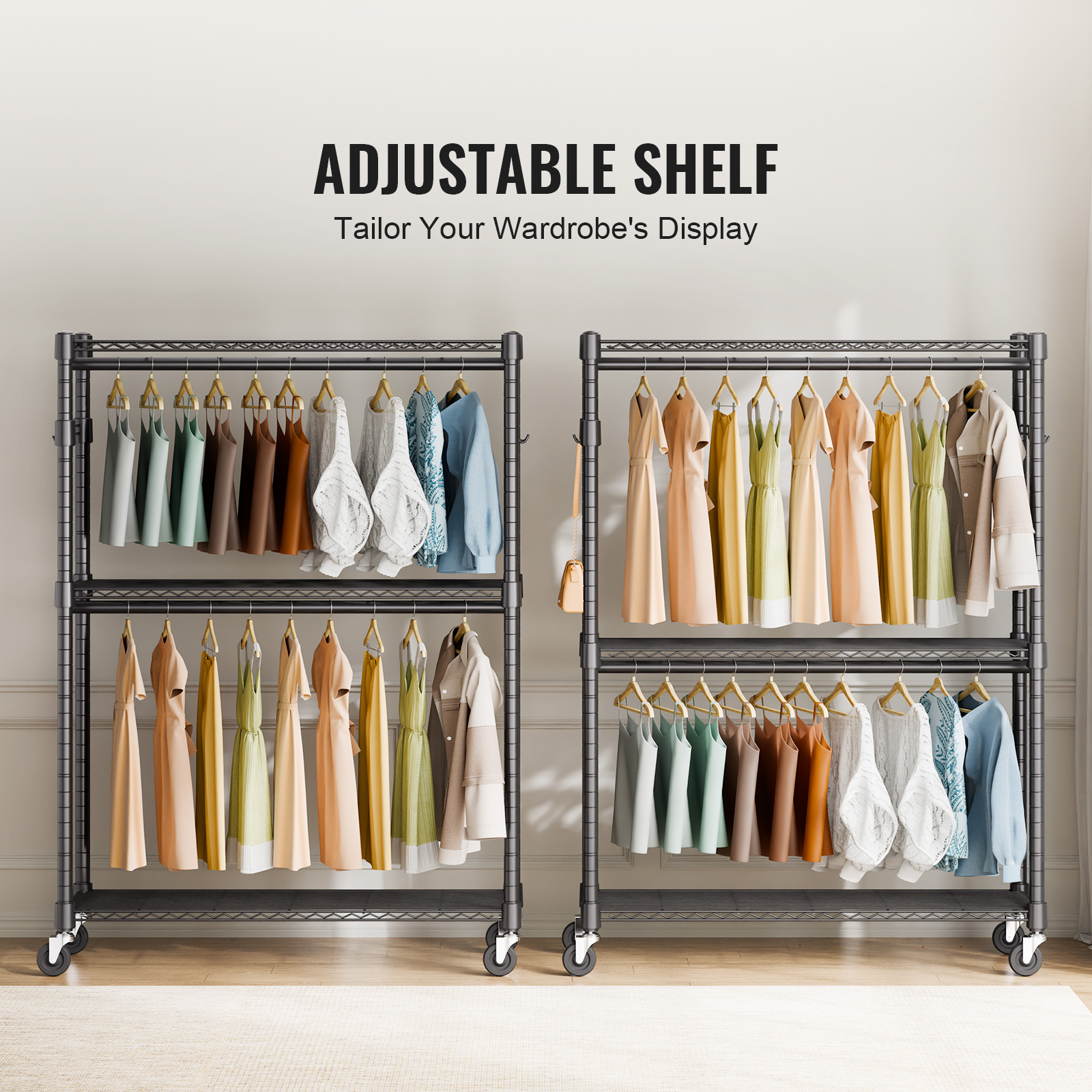 Uimoso Clothes Rack with Wheels Heavy Duty Clothing Garment Rack ...