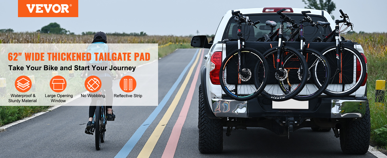 thumbnail image 2 of 62-inch Tailgate Pad For Pickup Trucks - Holds 6 Bikes, Protector Cover, Black, Unbranded 2 of 6