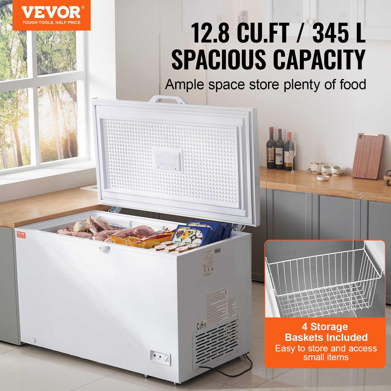 VEVOR 2.22-19.8 cu.ft Chest Freezer Deep Freezer Fridge Digital Display w/Basket