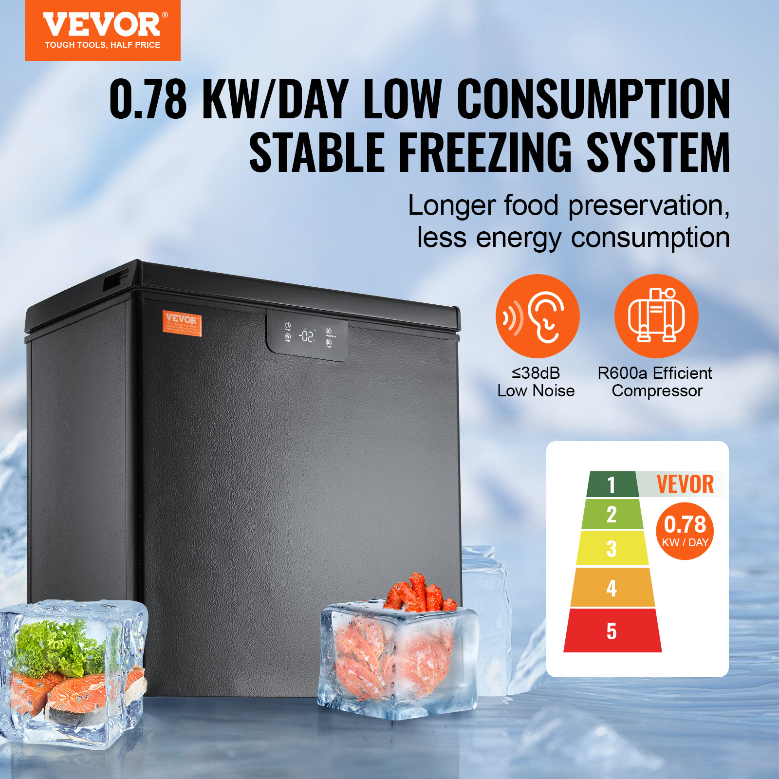 VEVOR 2.22-19.8 cu.ft Chest Freezer Deep Freezer Fridge Digital Display w/Basket