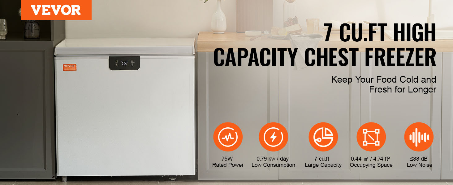 VEVOR Chest Freezer, 5.4 Cu.ft / 153 L Compact Deep Freezer, Free Standing Top Open Door Compact