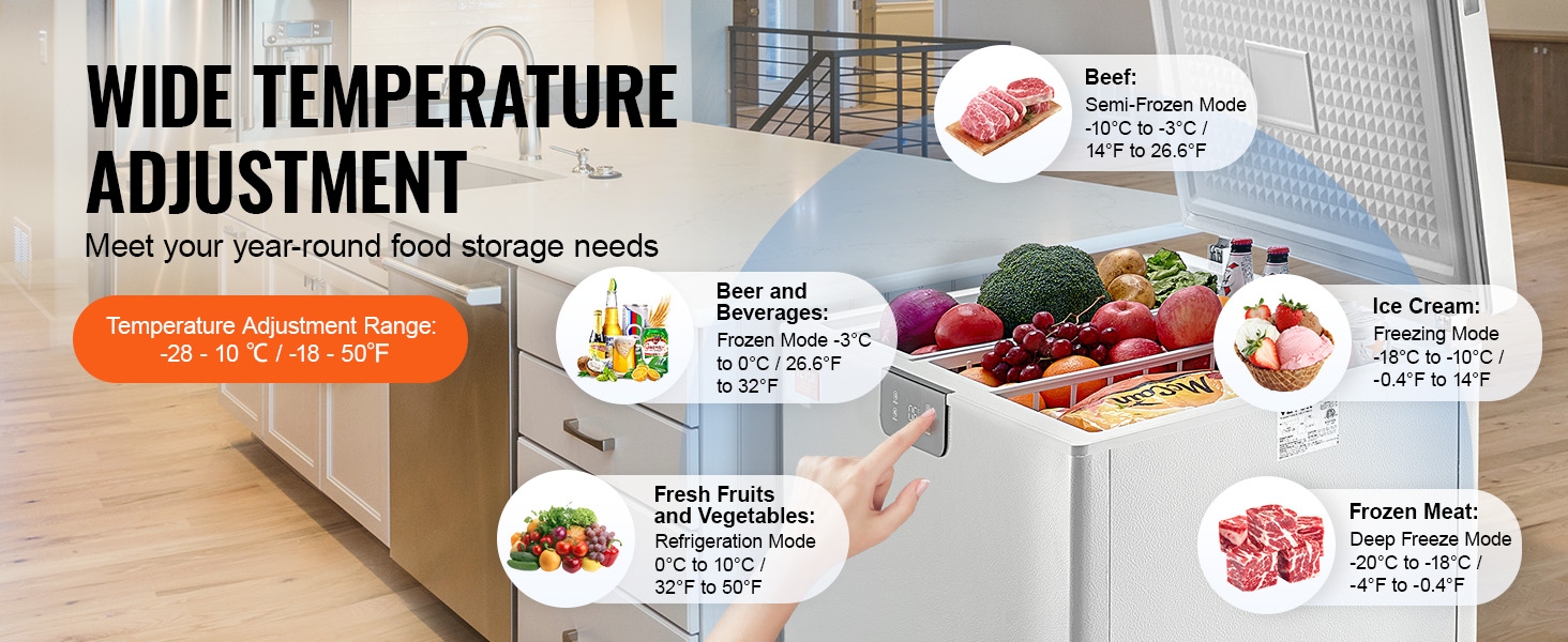 VEVOR Chest Freezer, 5.4 Cu.ft / 153 L Compact Deep Freezer, Free Standing Top Open Door Compact