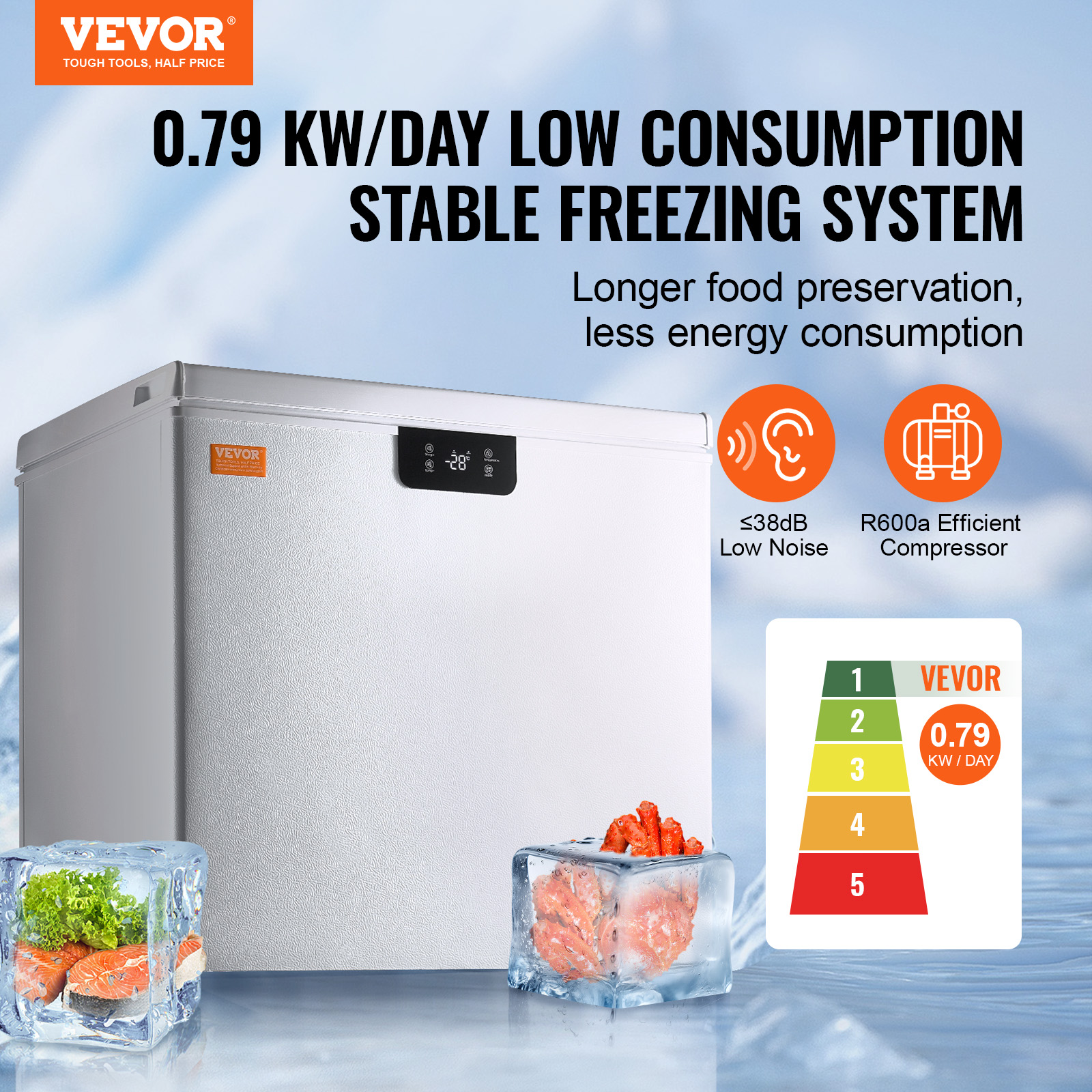 VEVOR 2.22-19.8 cu.ft Chest Freezer Deep Freezer Fridge Digital Display w/Basket