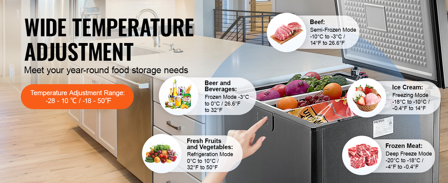 VEVOR Chest Freezer, 5.4 Cu.ft / 153 L Compact Deep Freezer, Free Standing Top Open Door Compact