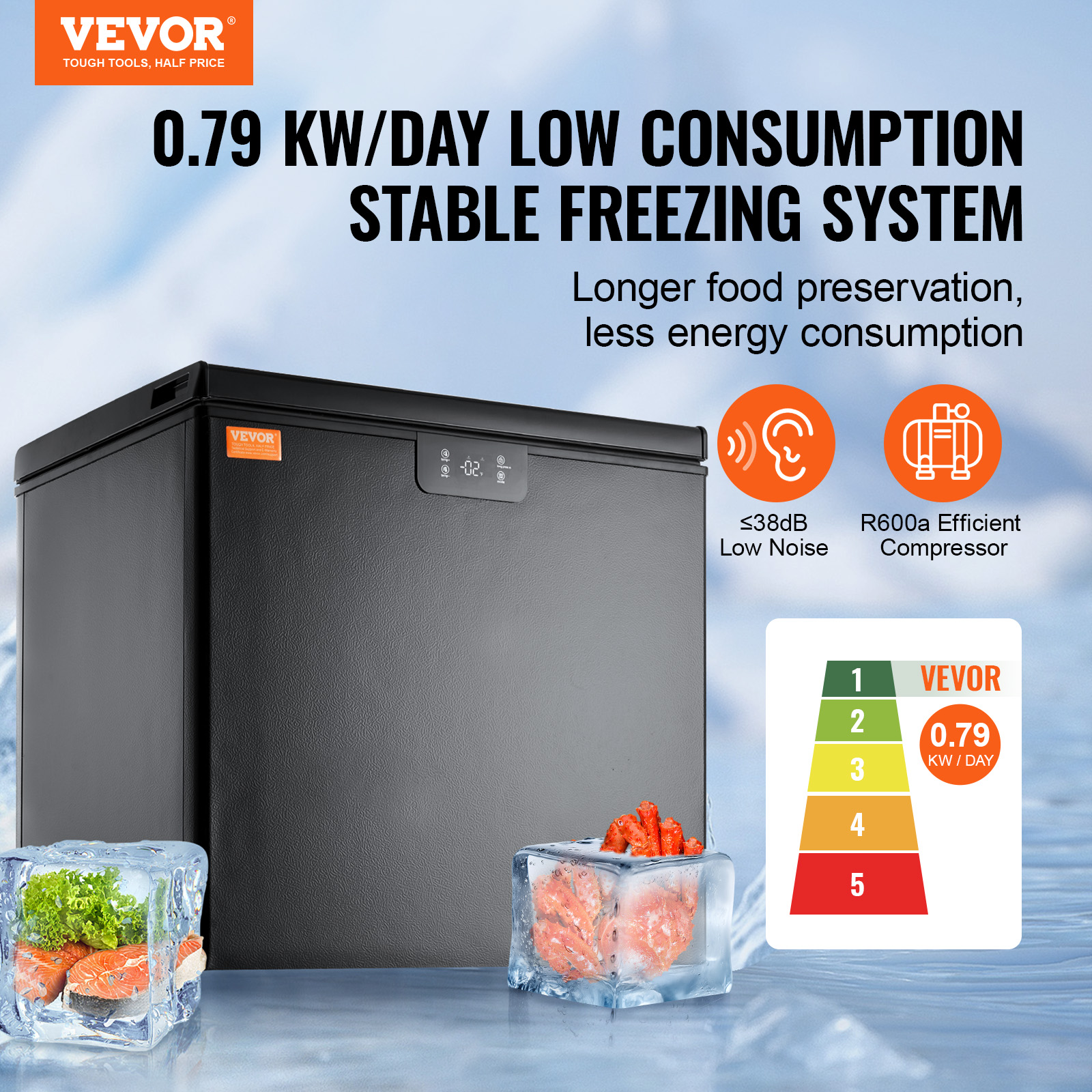 VEVOR 2.22-19.8 cu.ft Chest Freezer Deep Freezer Fridge Digital Display w/Basket