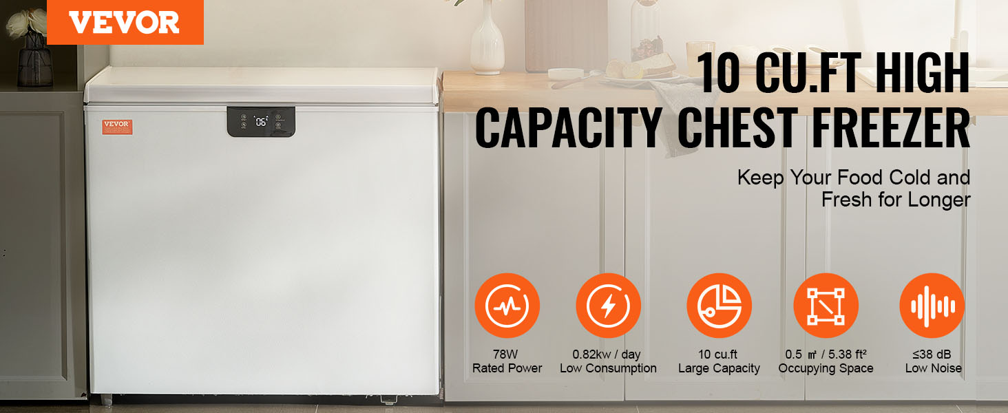 VEVOR Chest Freezer, 7 Cu.ft / 198 L Compact Deep Freezer, Free Standing Top Open Door Compact