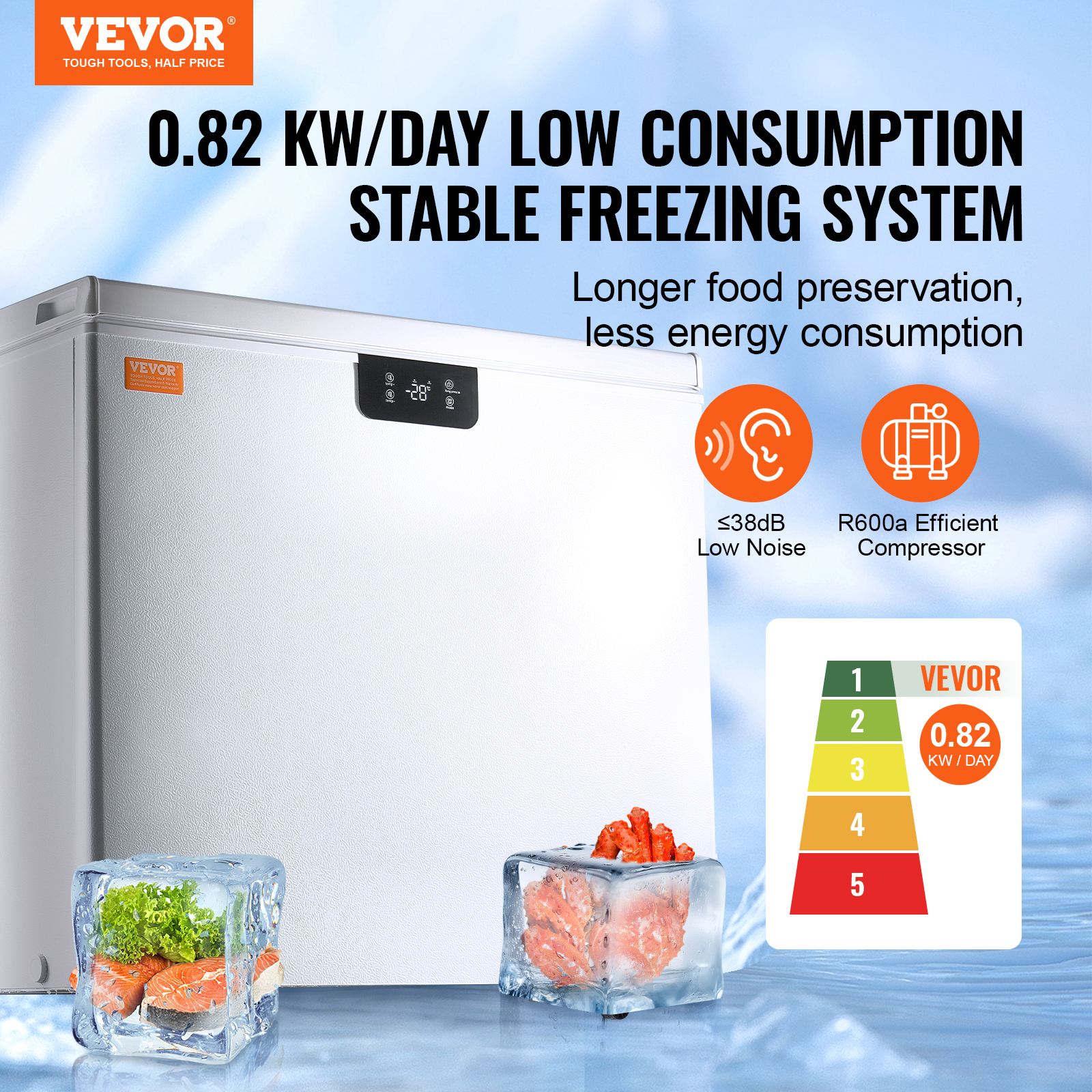 VEVOR 2.22-19.8 cu.ft Chest Freezer Deep Freezer Fridge Digital Display w/Basket