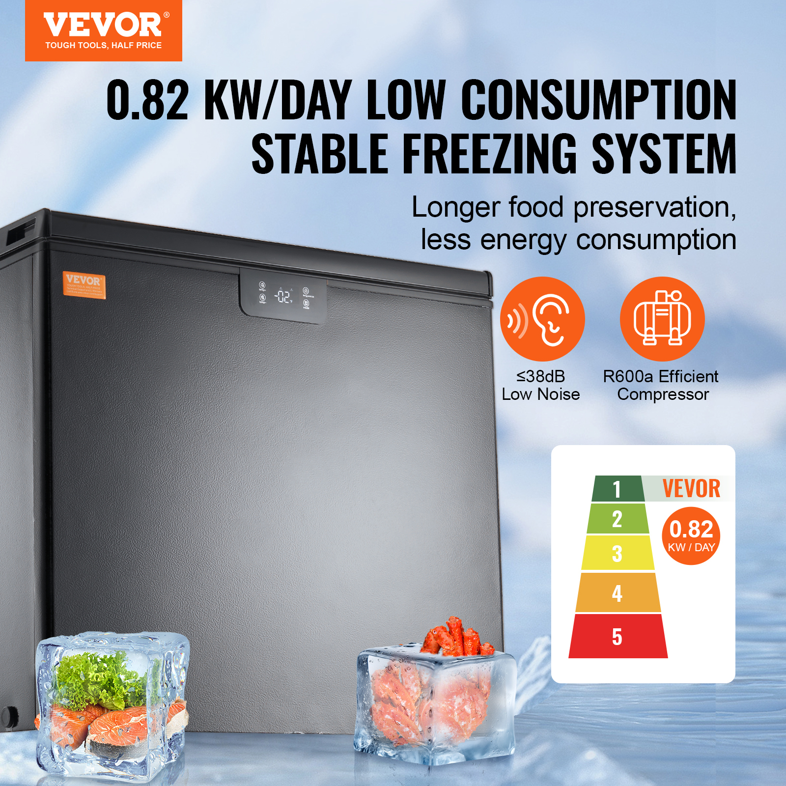 VEVOR 2.22-19.8 cu.ft Chest Freezer Deep Freezer Fridge Digital Display w/Basket