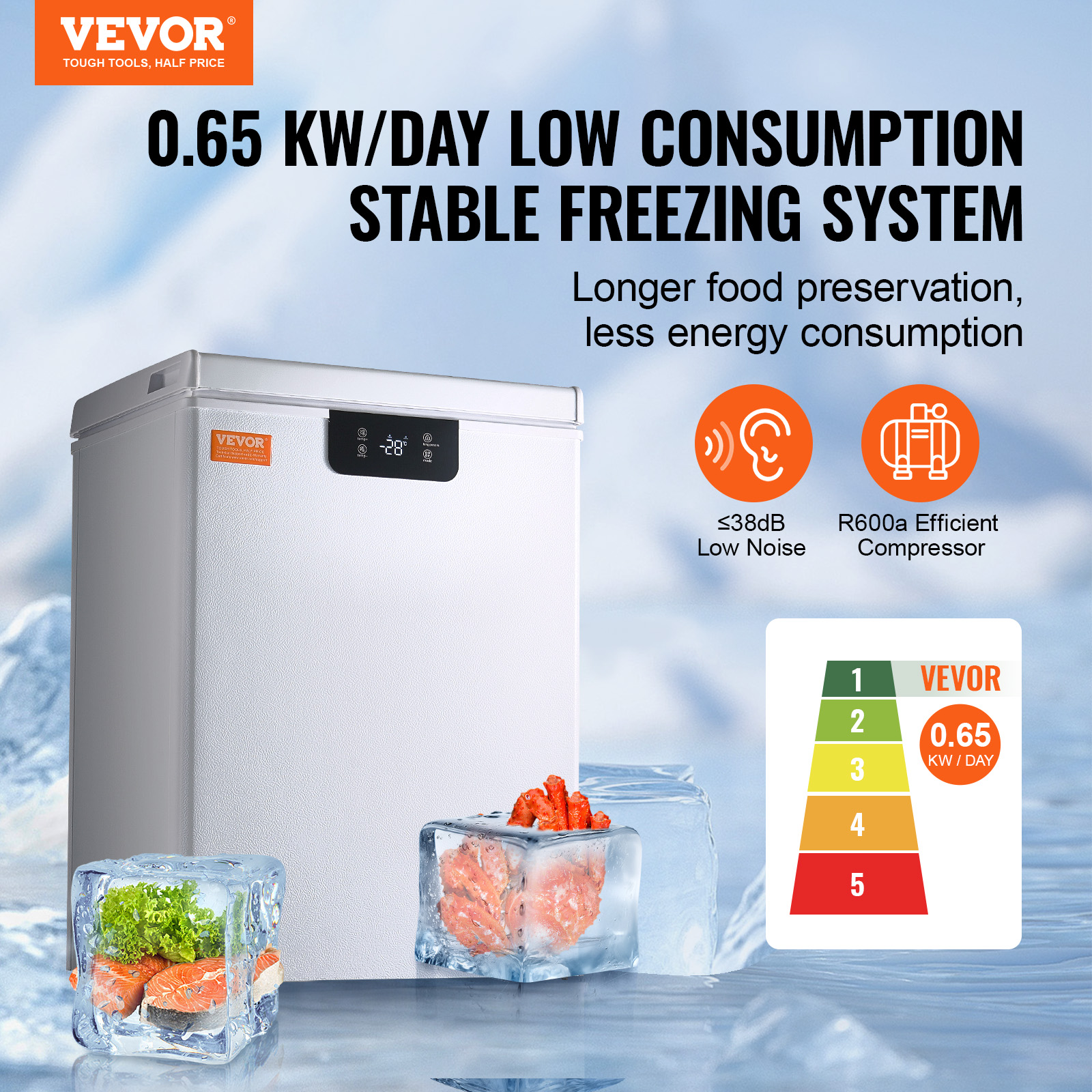 VEVOR 2.22-19.8 cu.ft Chest Freezer Deep Freezer Fridge Digital Display w/Basket