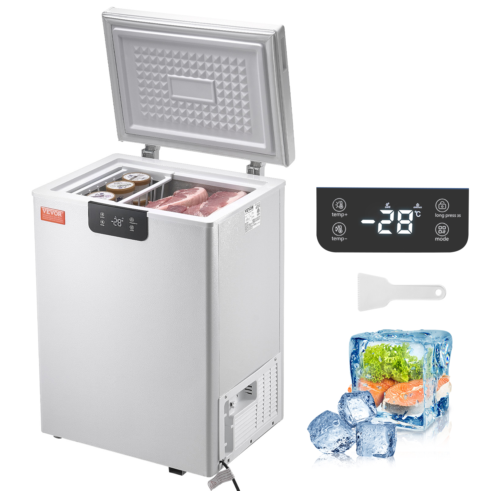 VEVOR 2.22-19.8 cu.ft Chest Freezer Deep Freezer Fridge Digital Display w/Basket