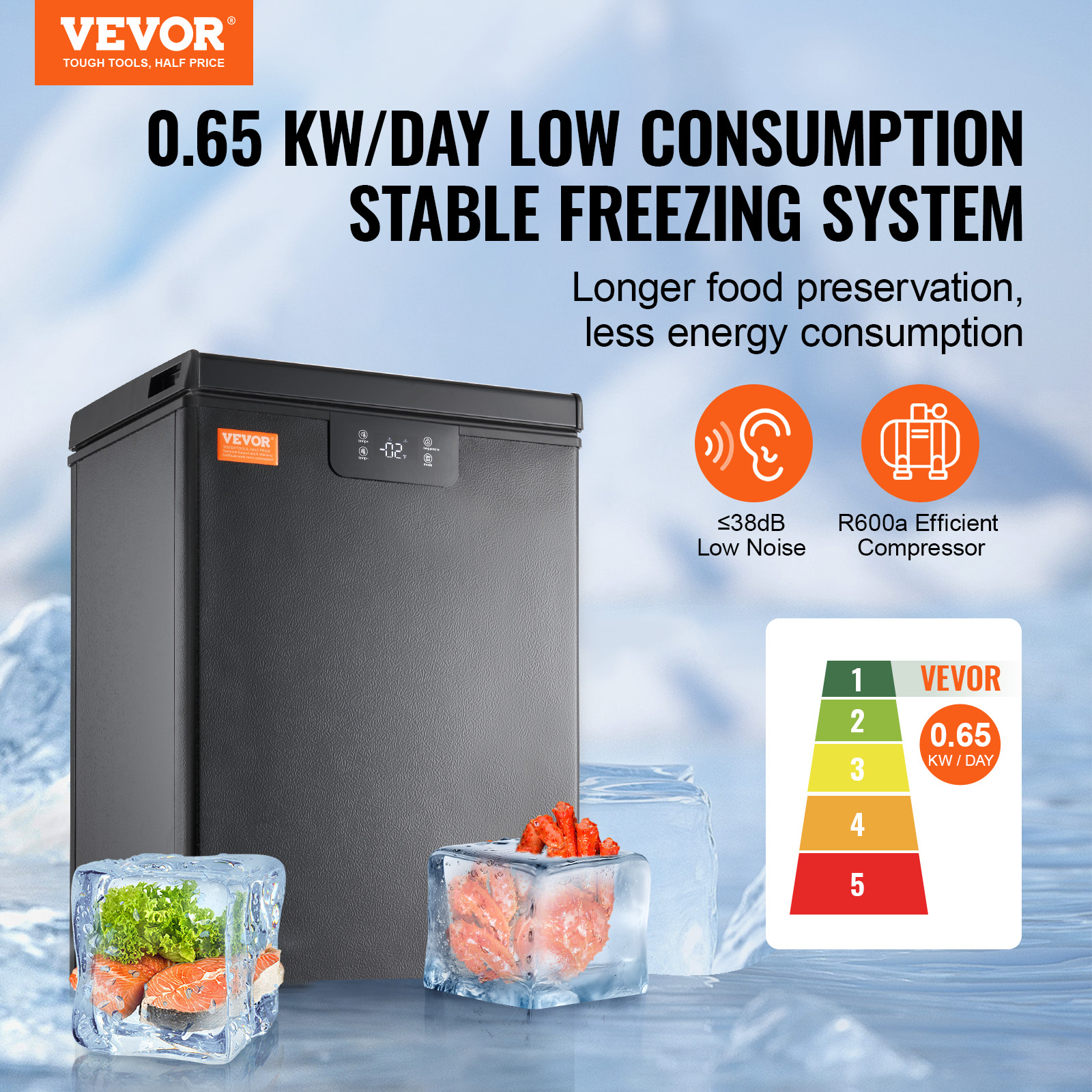 VEVOR 2.22-19.8 cu.ft Chest Freezer Deep Freezer Fridge Digital Display w/Basket