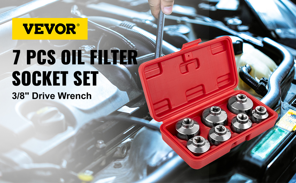 Vevor Oil Filter Socket Set Cup Socket Tool Set 7 Pcs Oil Filter Cap Wrench