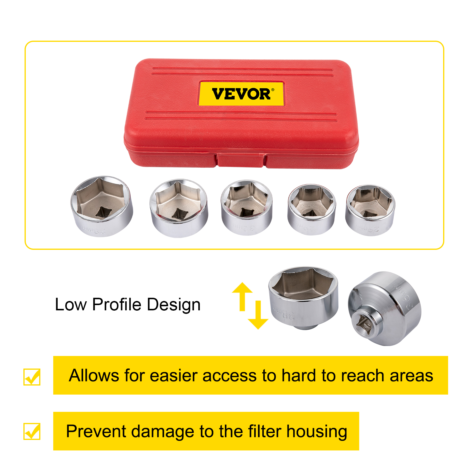 Vevor Oil Filter Socket Set Cup Socket Tool Set 7 Pcs Oil Filter Cap Wrench