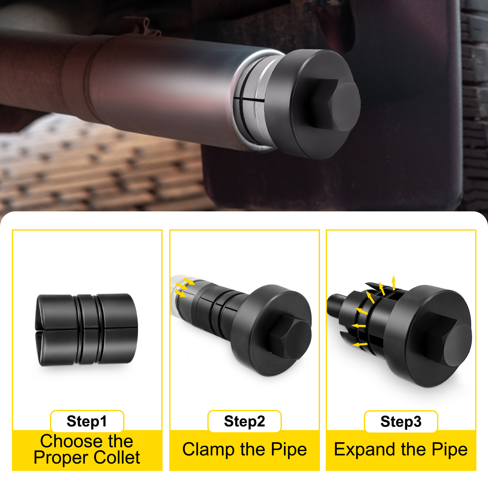 Extenseur de tuyau d'échappement hydraulique de 3,8 cm à 11,4 cm, outil d'écartement  de tuyau d'échappement, kit d'outils pour tuyau d'échappement automobile :  : Auto