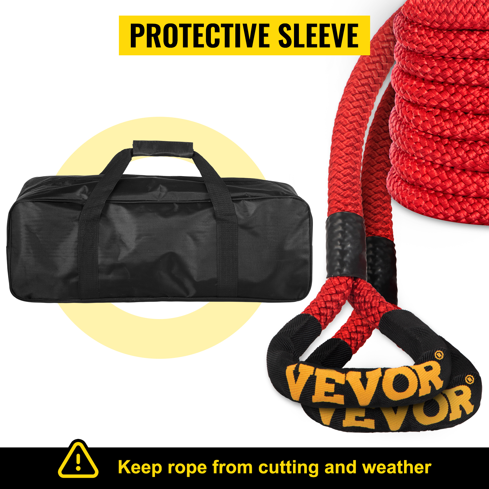 VEVOR 3/4" x 21' Kinetic Recovery Rope, 19,200 lbs, Heavy Duty Nylon Double Braided Kinetic Energy Rope w/ Loops and Protective Sleeves, for Truck Off-Road Vehicle ATV UTV, Carry Bag Included, Red