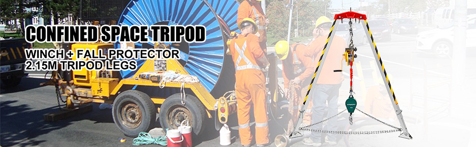 VEVOR Confined Space Tripod Kit 1200LBS Winch, Confined Space Tripod 7' Leg Bracket and 98' Cable, Confined Space Rescue Tripod 32.8' Fall Protection for Traditional Confined Spaces