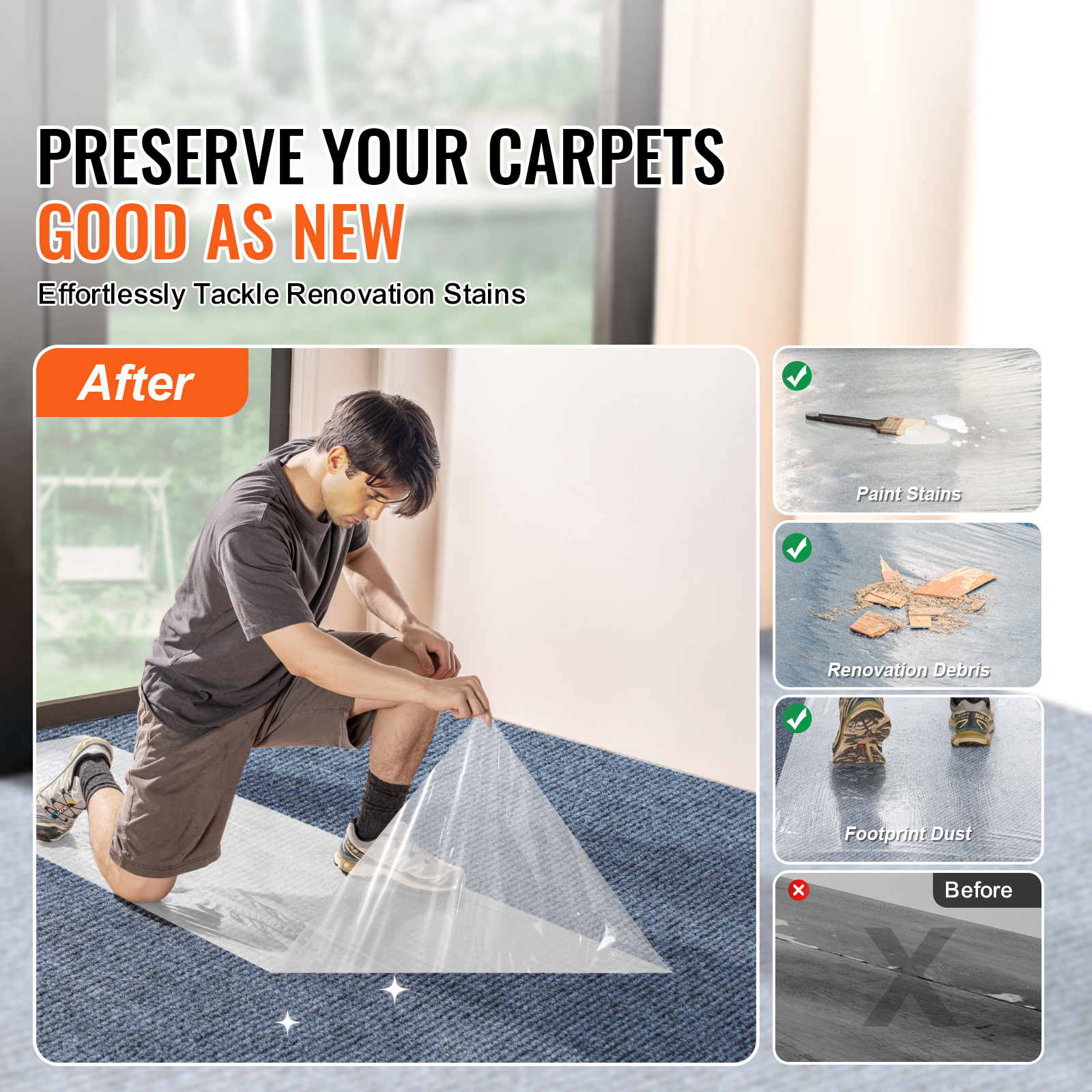Carpet Protection Film 24" x 50'-200' Self Adhesive Car Mat Protector PE - Picture 26 of 57
