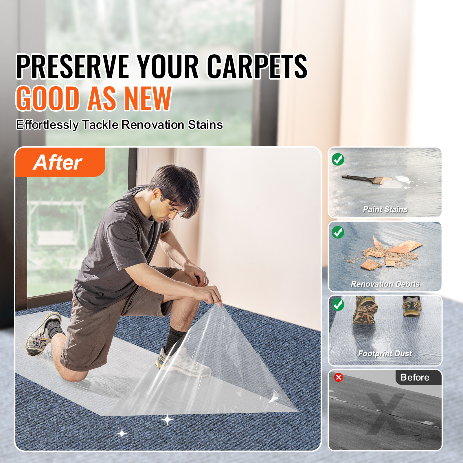 Carpet Protection Film 24" x 50'-200' Self Adhesive Car Mat Protector PE - Picture 37 of 57