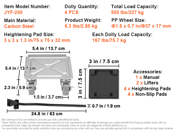 Mueble Dolly 5 ruedas resistentes, panel de acero al carbono de gran  tamaño, elevador de muebles con 5 ruedas universales de goma giratoria de  360°