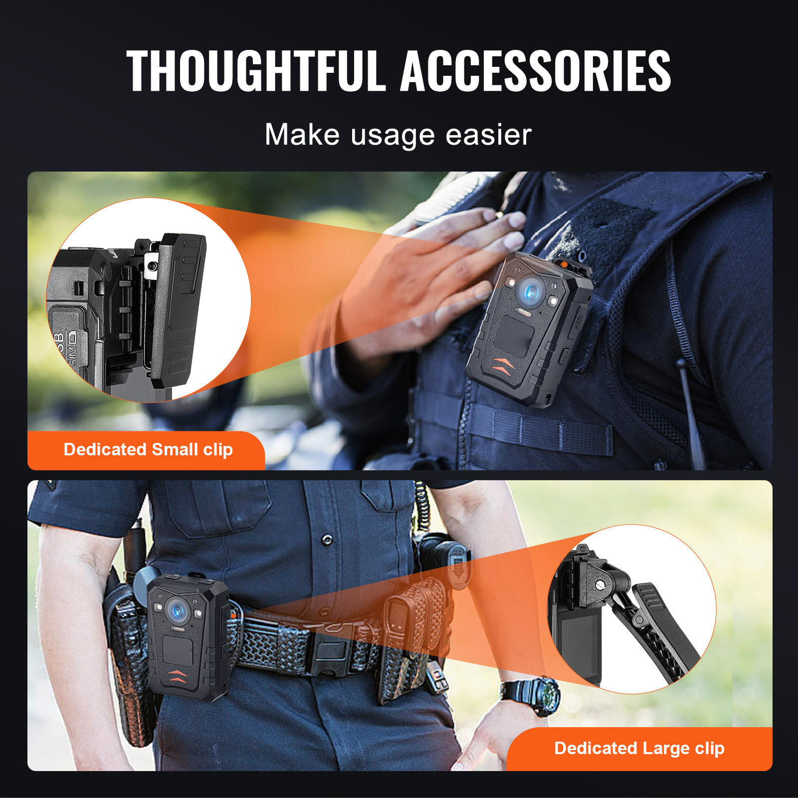 1440P Police Body Camera 64/128G Body Cam with 2850/3500 mAh Battery Night - Picture 18 of 36