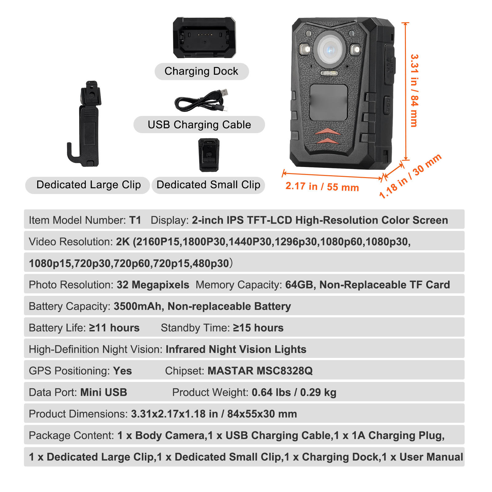 1440P Police Body Camera 64/128G Body Cam with 2850/3500 mAh Battery Night - Picture 19 of 36
