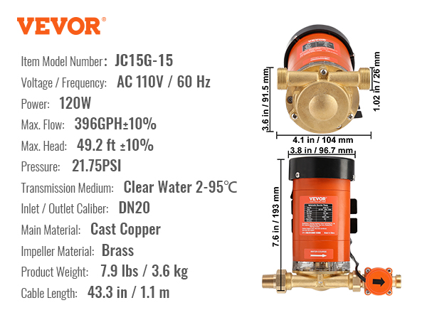 VEVOR-bomba de refuerzo de presión de agua, interruptor de flujo
