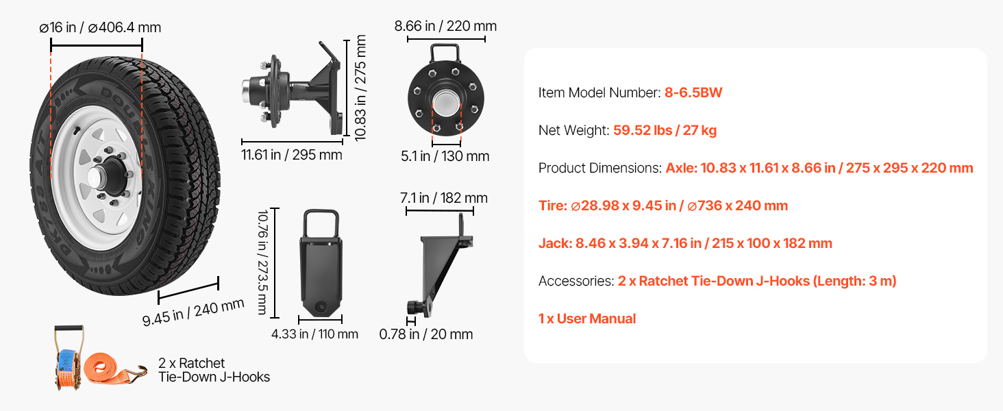 Kit Mozzo E Mandrino Per Ruote Da Container 8 X 6.5 – 8000LB – 2 Anni Garanzia
