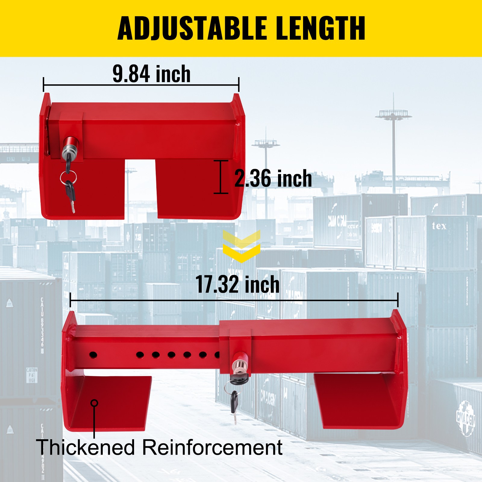 Verrou De Conteneur Camion Acier Trempé Réglable 23-42 Cm - Antivol Jaune Avec 2 Clés