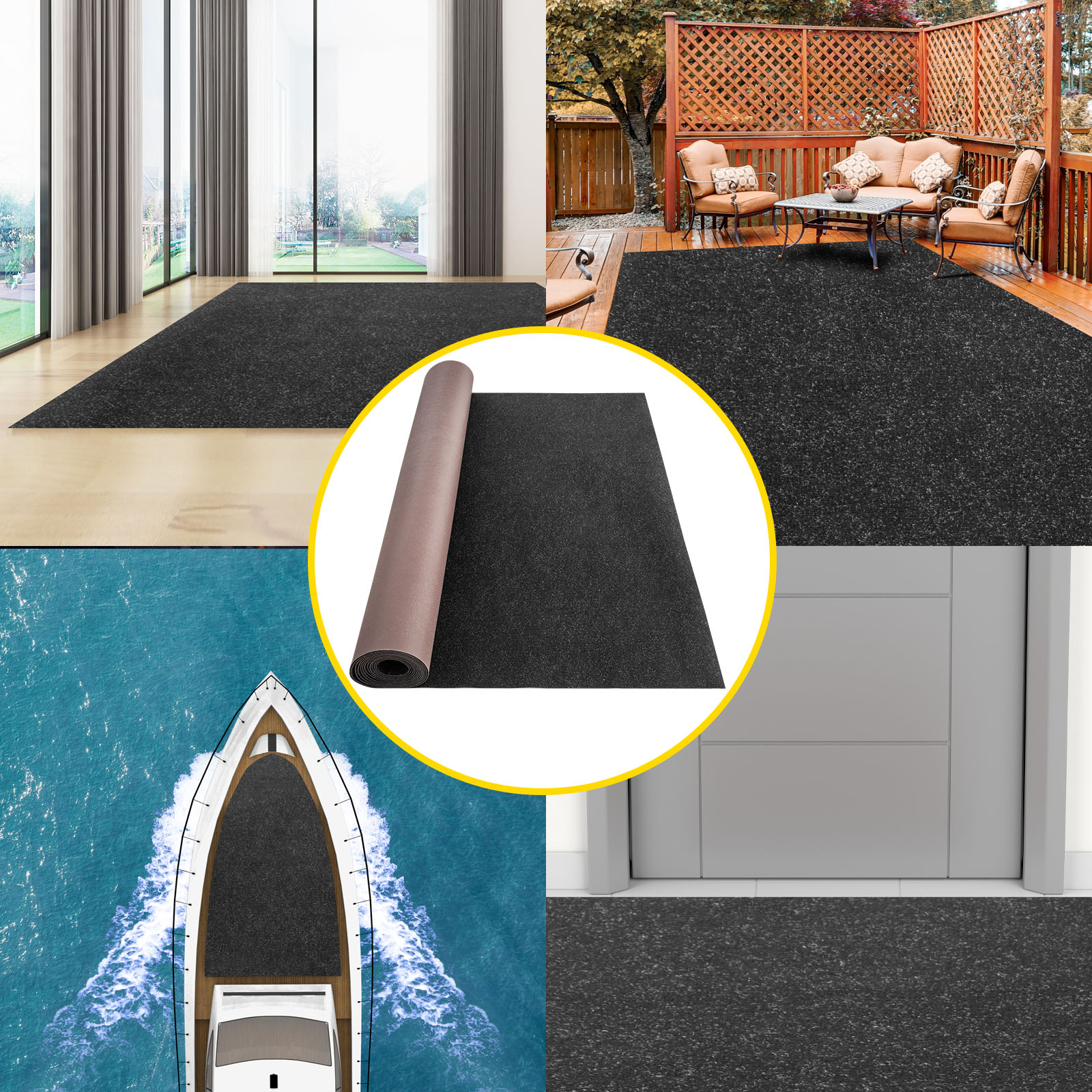 VEVOR Boat Carpet 6 ft. W x 29.5 ft. L Waterproof Indoor Outdoor Carpet, Black