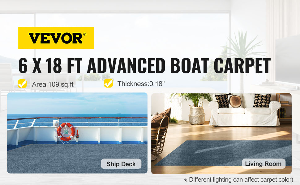 VEVOR Gray Marine Carpet 6 ft x 18 ft Boat Carpet Rugs Indoor