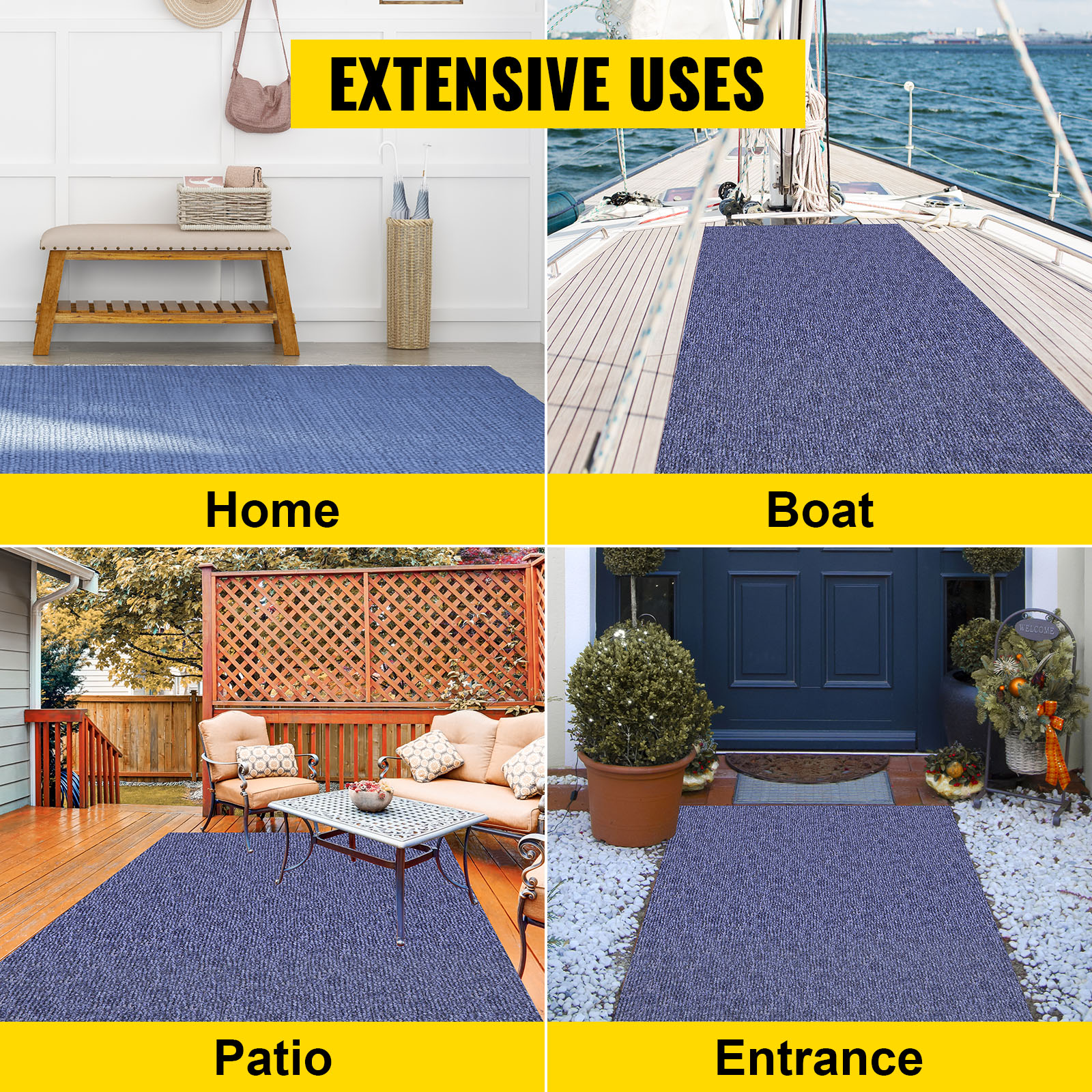 VEVOR Boat Carpet, 6 ft x 23 ft Marine Carpet for Boats, Waterproof Black Indoor Outdoor Carpet with Marine Backing Anti-slide