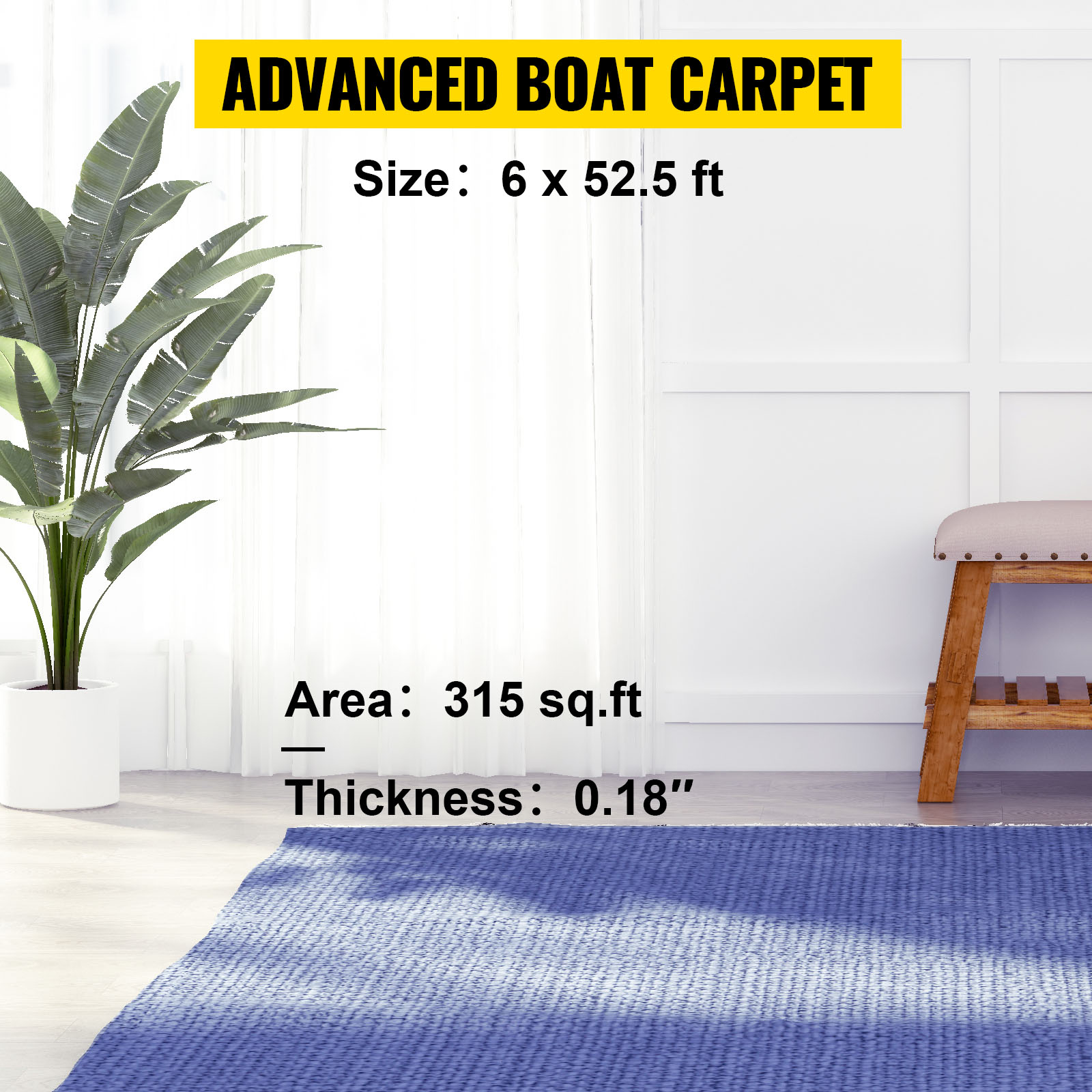VEVOR Deep Blue Marine Carpet 6 ft x 52.5 ft Marine Carpeting