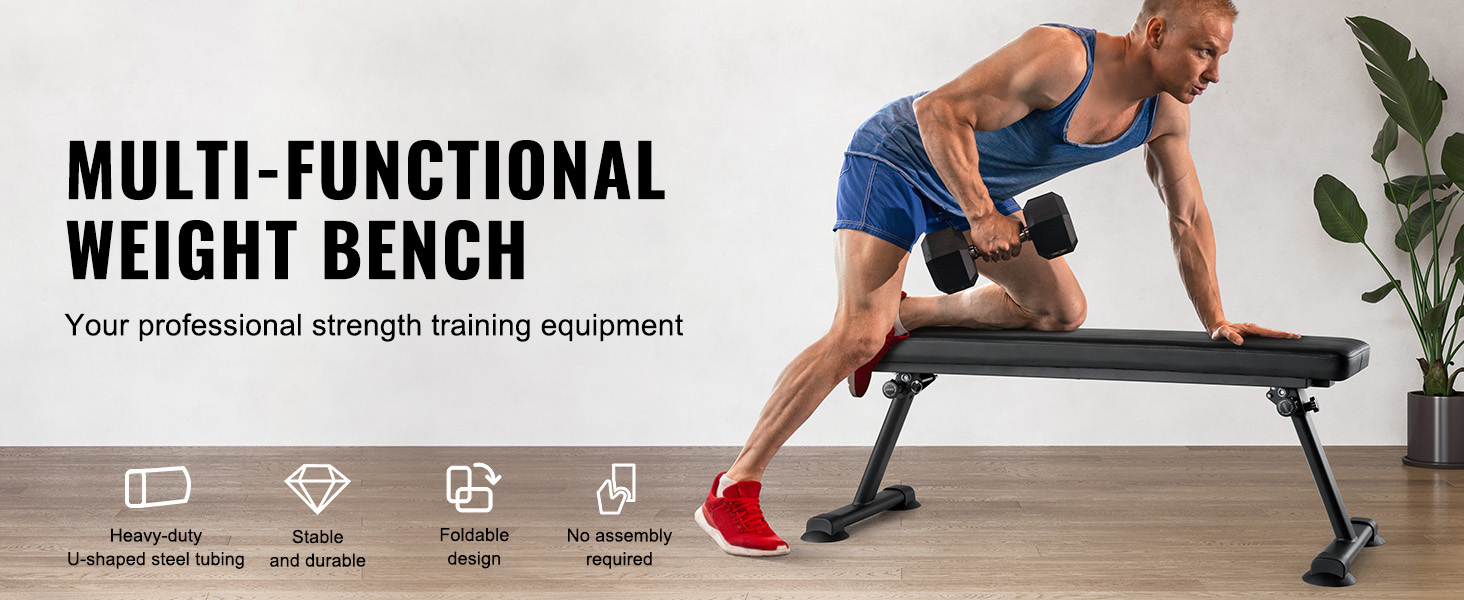 Uimoso Flat Weight Bench Foldable Strength Training Bench for Full