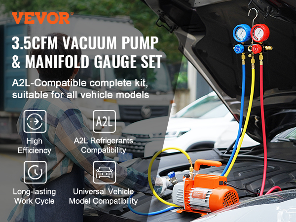 Vacuum Pump,3.5 CFM,Manifold Gauge Kit