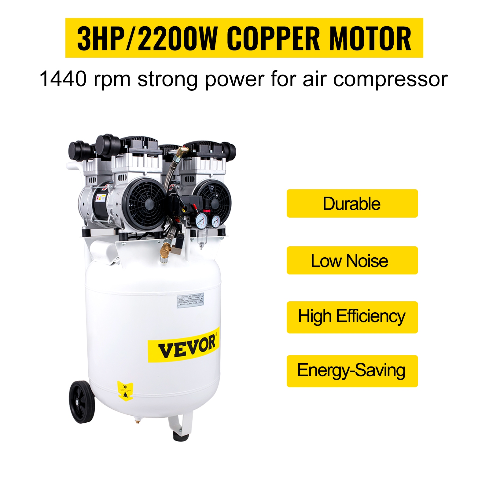 Quick Release Fittings 8 Bar Low Noise Electric Air Compressor 500W 220V- Max Discharge 116 PSI VEVOR Updated 24L Air Compressor & 4CFM Oil Free Air Compressor Direct Drive 