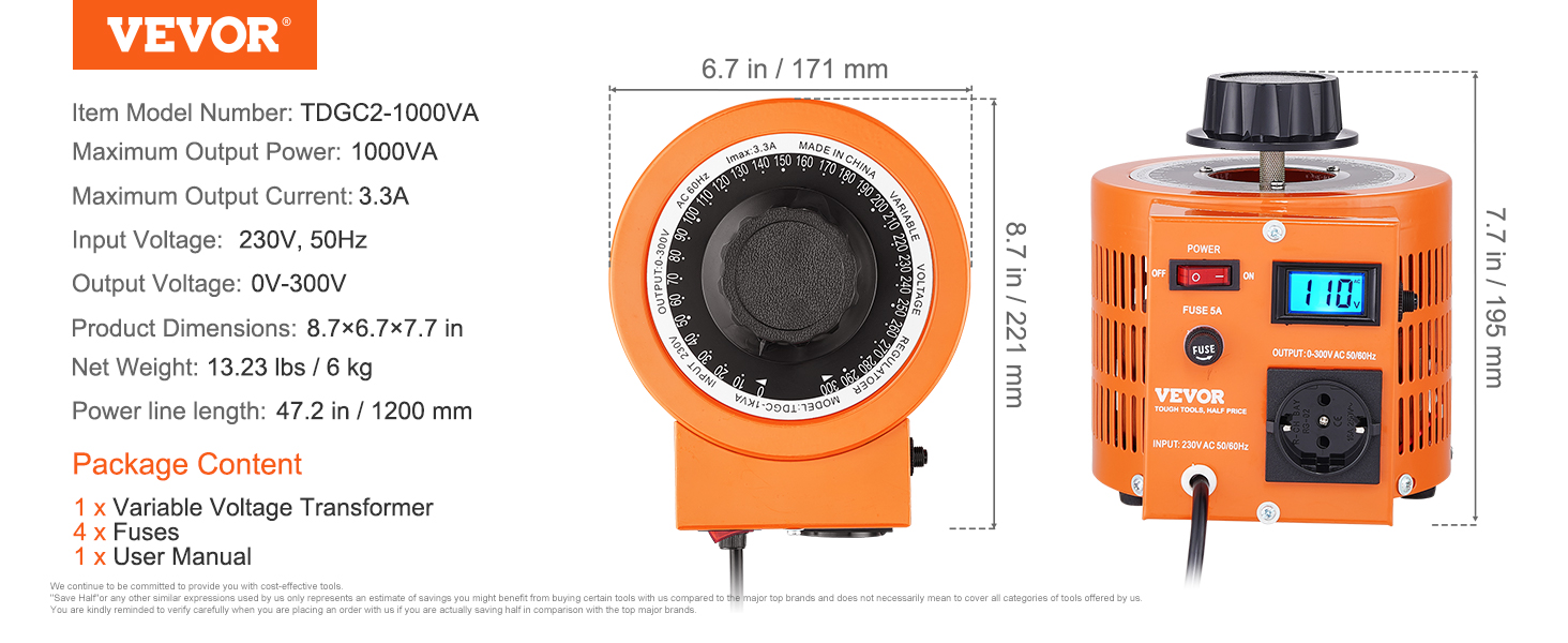 VEVOR 100 3,3A 0-300V regulátor napätia LCD CE